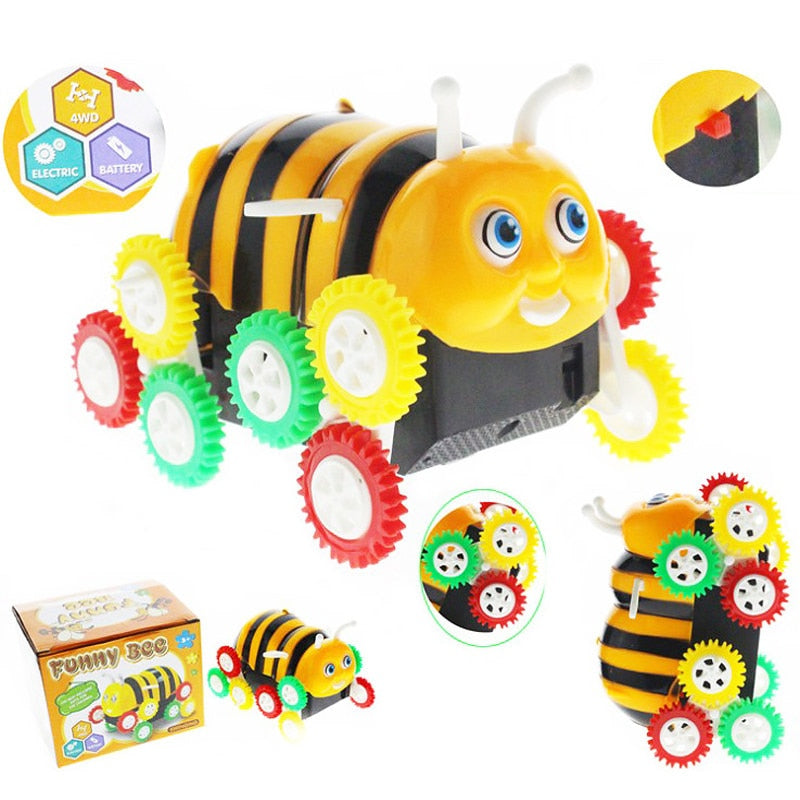 High Quality Amazing Kids Cute Funny Gifts Electric Colorful Cartoon 12 wheels Bee 360 Degree Tumbling Car Toy