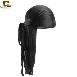 Men's Silky Durags Bandanas Turban hat Wigs Doo Men Satin Durag Biker Headwear Headband Hair Accessories Extra Long Tail Du-Rag