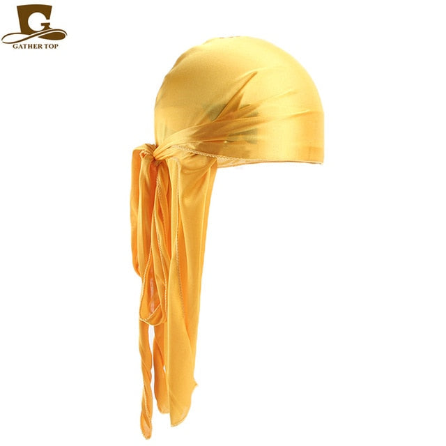 Men's Silky Durags Bandanas Turban hat Wigs Doo Men Satin Durag Biker Headwear Headband Hair Accessories Extra Long Tail Du-Rag
