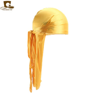 Men's Silky Durags Bandanas Turban hat Wigs Doo Men Satin Durag Biker Headwear Headband Hair Accessories Extra Long Tail Du-Rag