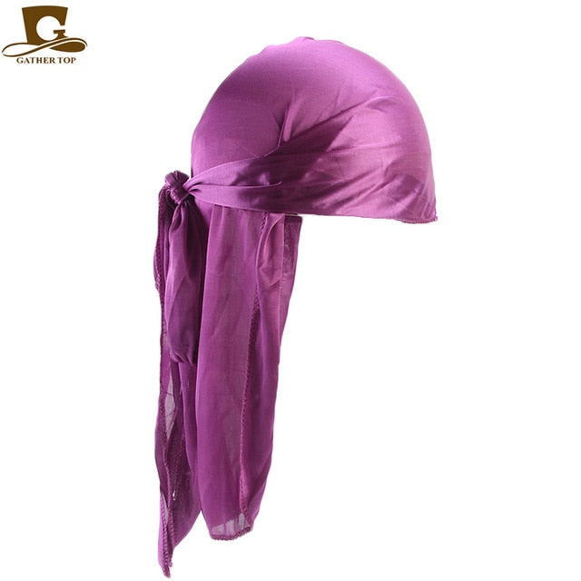 Men's Silky Durags Bandanas Turban hat Wigs Doo Men Satin Durag Biker Headwear Headband Hair Accessories Extra Long Tail Du-Rag