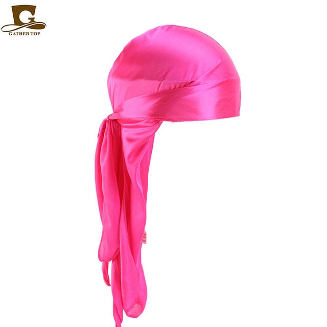Men's Silky Durags Bandanas Turban hat Wigs Doo Men Satin Durag Biker Headwear Headband Hair Accessories Extra Long Tail Du-Rag