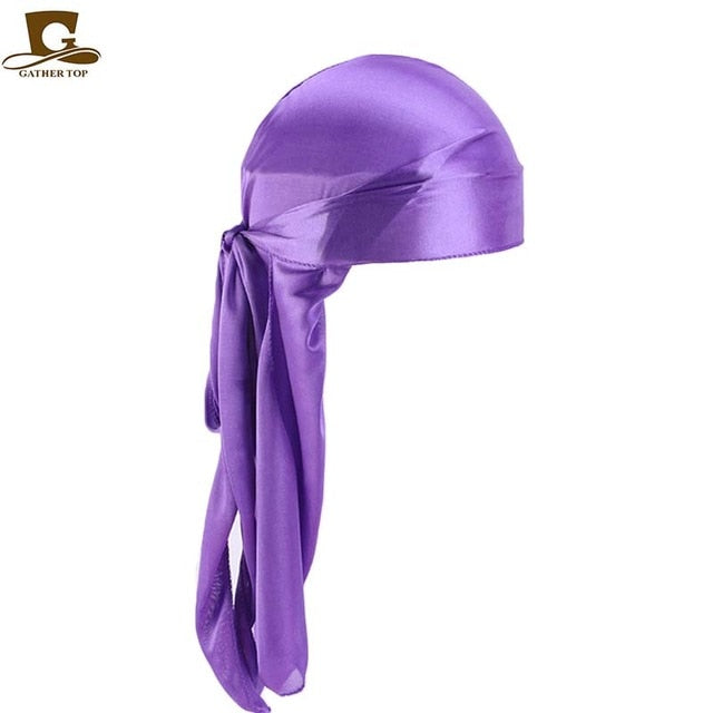 Men's Silky Durags Bandanas Turban hat Wigs Doo Men Satin Durag Biker Headwear Headband Hair Accessories Extra Long Tail Du-Rag