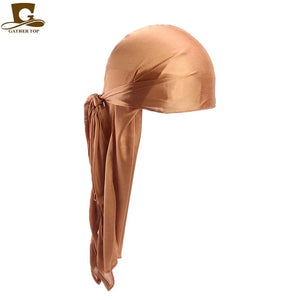 Men's Silky Durags Bandanas Turban hat Wigs Doo Men Satin Durag Biker Headwear Headband Hair Accessories Extra Long Tail Du-Rag