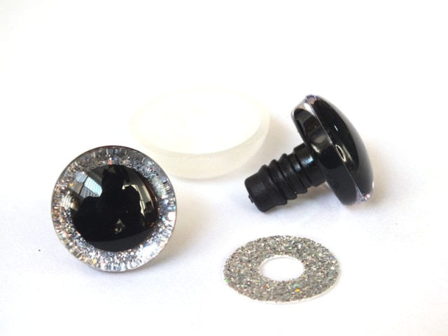 20pcs 12mm/14mm/16mm/20mm/25mm clear trapezoid plastic safety toy eyes + glitter Nonwovens -Can choose size and color