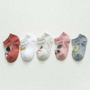 5 Pairs/lot 0 to 7 Years Spring Summer Thin Mesh Socks For Girls Boys Cute Animal Children's Thin Sock Baby Newborn Short Socks