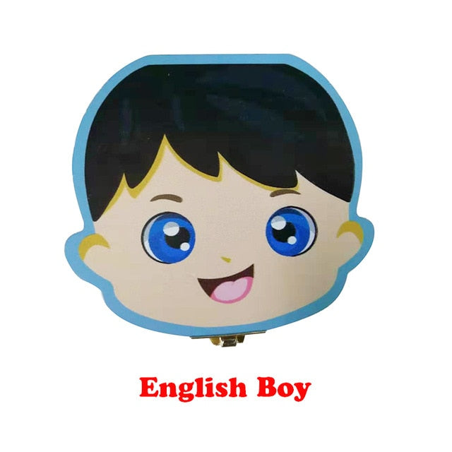 Wooden Baby Tooth Box English /Spanish /Portuguese Milk Teeth Umbilical Organizer Storage Boys Girls Souvenir Case Baby Gifts