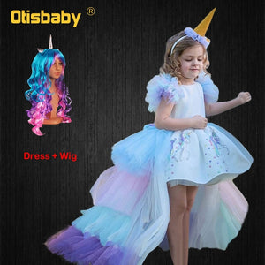 Christmas Girls Unicorn Dress with Long Tail + Wings Wig Hairband Baby Girl Princess Birthday Party Ball Gown Kids Horse Clothes
