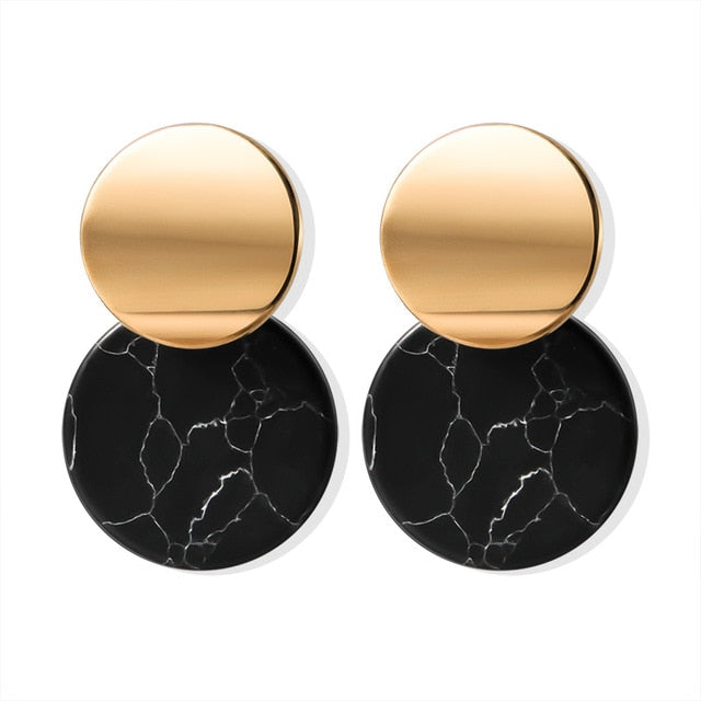 POXAM New Korean Statement Round Earrings For Women Geometric Gold Shell Fluff Dangle Drop Earrings Brincos 2020 Fashion Jewelry