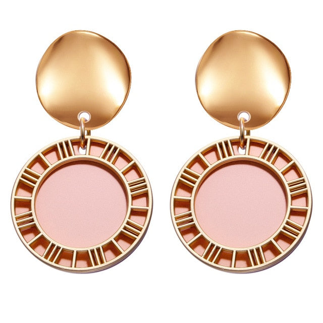 POXAM New Korean Statement Round Earrings For Women Geometric Gold Shell Fluff Dangle Drop Earrings Brincos 2020 Fashion Jewelry