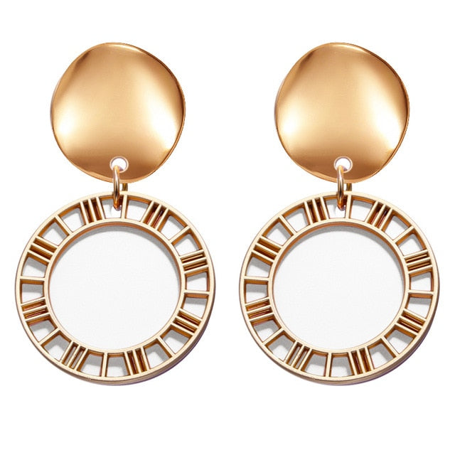 POXAM New Korean Statement Round Earrings For Women Geometric Gold Shell Fluff Dangle Drop Earrings Brincos 2020 Fashion Jewelry