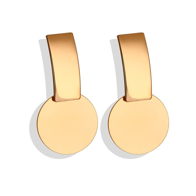 POXAM New Korean Statement Round Earrings For Women Geometric Gold Shell Fluff Dangle Drop Earrings Brincos 2020 Fashion Jewelry