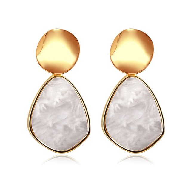 POXAM New Korean Statement Round Earrings For Women Geometric Gold Shell Fluff Dangle Drop Earrings Brincos 2020 Fashion Jewelry
