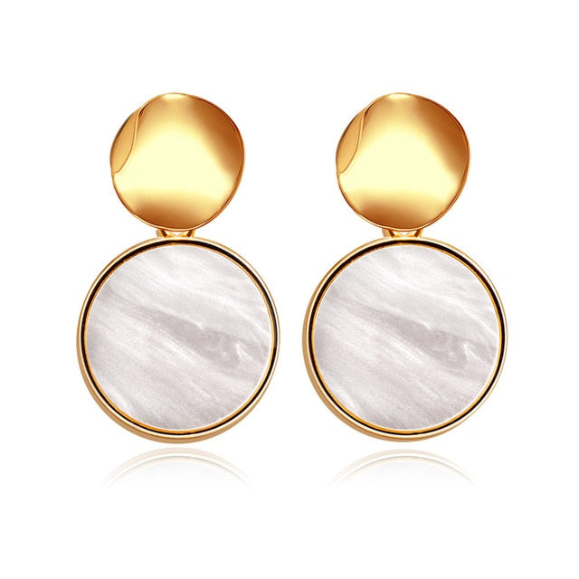 POXAM New Korean Statement Round Earrings For Women Geometric Gold Shell Fluff Dangle Drop Earrings Brincos 2020 Fashion Jewelry