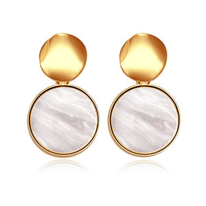 POXAM New Korean Statement Round Earrings For Women Geometric Gold Shell Fluff Dangle Drop Earrings Brincos 2020 Fashion Jewelry