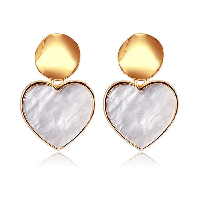 POXAM New Korean Statement Round Earrings For Women Geometric Gold Shell Fluff Dangle Drop Earrings Brincos 2020 Fashion Jewelry