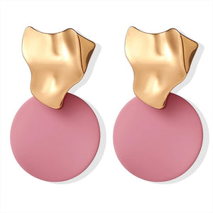 POXAM New Korean Statement Round Earrings For Women Geometric Gold Shell Fluff Dangle Drop Earrings Brincos 2020 Fashion Jewelry