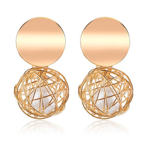 POXAM New Korean Statement Round Earrings For Women Geometric Gold Shell Fluff Dangle Drop Earrings Brincos 2020 Fashion Jewelry