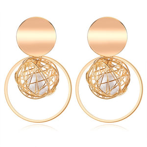 POXAM New Korean Statement Round Earrings For Women Geometric Gold Shell Fluff Dangle Drop Earrings Brincos 2020 Fashion Jewelry