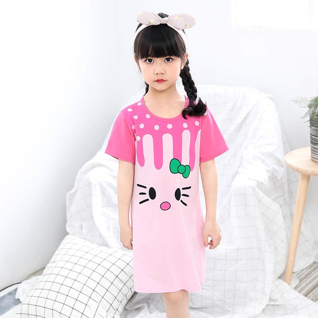 Unicorn Cotton Nightdress Little Teen Girl Pajamas Dresses Children Cartoon Summer Nightgown Home Clothes Kids Sleepwear Gecelik
