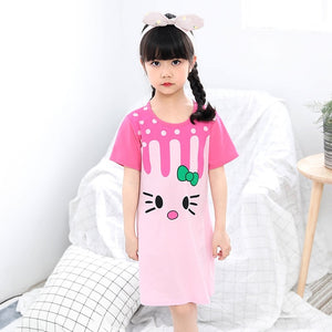 Unicorn Cotton Nightdress Little Teen Girl Pajamas Dresses Children Cartoon Summer Nightgown Home Clothes Kids Sleepwear Gecelik