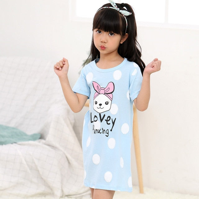 Unicorn Cotton Nightdress Little Teen Girl Pajamas Dresses Children Cartoon Summer Nightgown Home Clothes Kids Sleepwear Gecelik