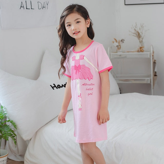 Unicorn Cotton Nightdress Little Teen Girl Pajamas Dresses Children Cartoon Summer Nightgown Home Clothes Kids Sleepwear Gecelik