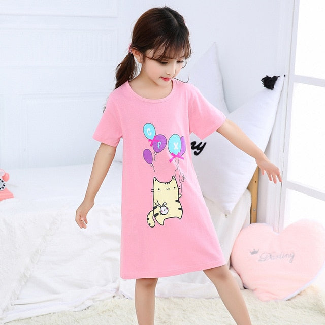 Unicorn Cotton Nightdress Little Teen Girl Pajamas Dresses Children Cartoon Summer Nightgown Home Clothes Kids Sleepwear Gecelik