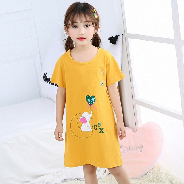 Unicorn Cotton Nightdress Little Teen Girl Pajamas Dresses Children Cartoon Summer Nightgown Home Clothes Kids Sleepwear Gecelik