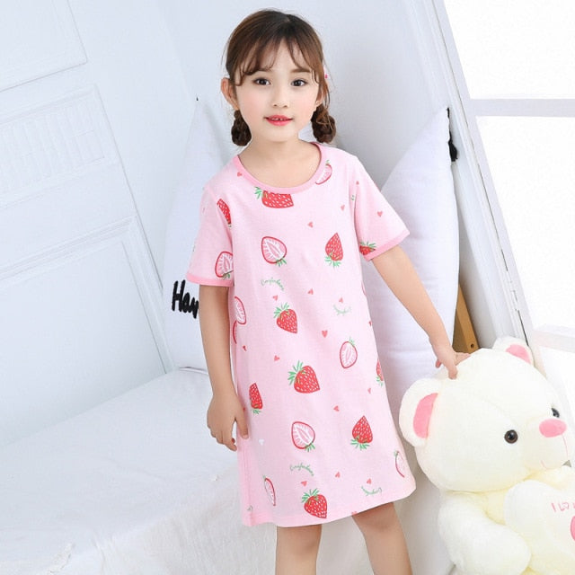 Unicorn Cotton Nightdress Little Teen Girl Pajamas Dresses Children Cartoon Summer Nightgown Home Clothes Kids Sleepwear Gecelik
