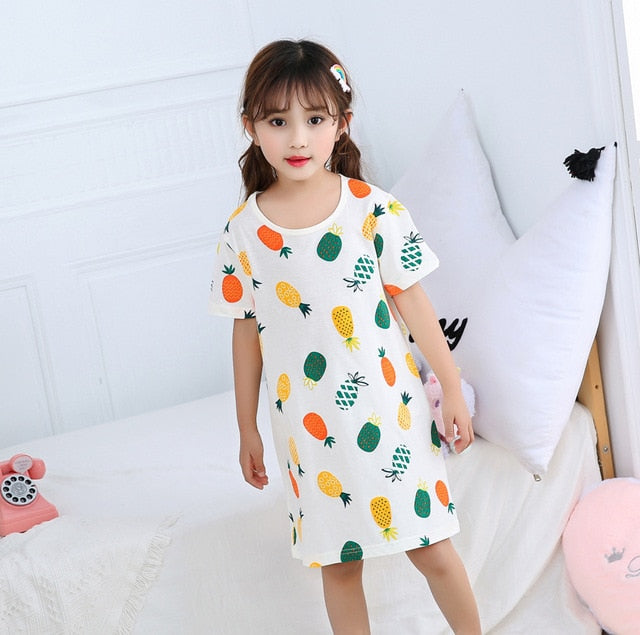 Unicorn Cotton Nightdress Little Teen Girl Pajamas Dresses Children Cartoon Summer Nightgown Home Clothes Kids Sleepwear Gecelik