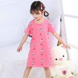 Unicorn Cotton Nightdress Little Teen Girl Pajamas Dresses Children Cartoon Summer Nightgown Home Clothes Kids Sleepwear Gecelik