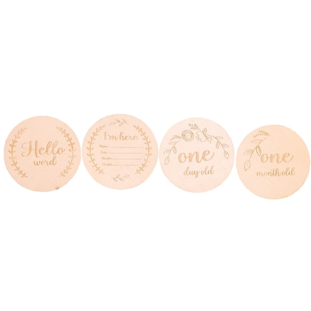 Wooden Baby Month Milestone Card Newborn Birth Month Birthday Milestone Wooden Teether Baby Kids Photography Props Toy