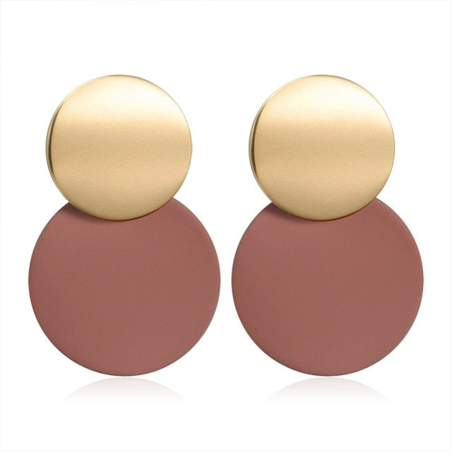 POXAM New Korean Statement Round Earrings For Women Geometric Gold Shell Fluff Dangle Drop Earrings Brincos 2020 Fashion Jewelry