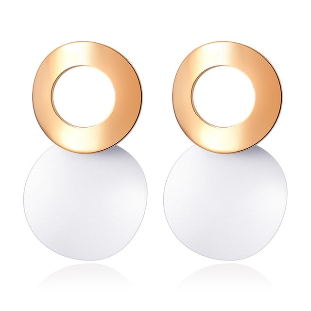 POXAM New Korean Statement Round Earrings For Women Geometric Gold Shell Fluff Dangle Drop Earrings Brincos 2020 Fashion Jewelry