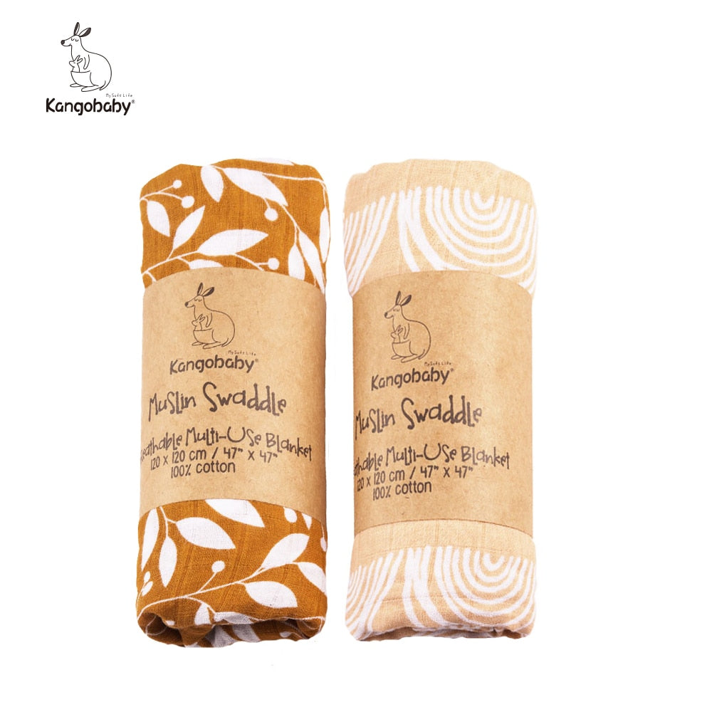 2 pieces/pack  Kangobaby muslin baby swaddle Blanket Newborn Baby Bath Towel Swaddle Blankets Multi Designs Functions Baby Wrap