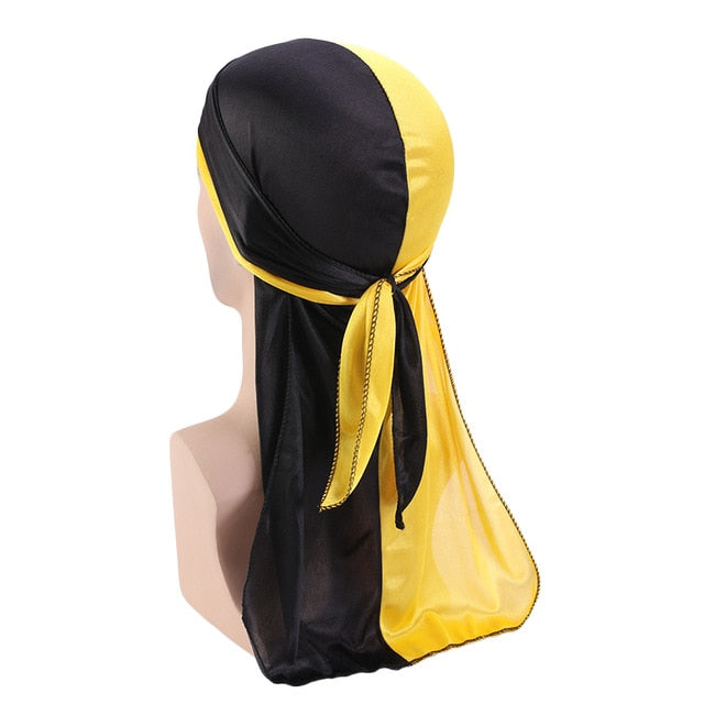 Men's Silky Durags Bandanas Turban hat Wigs Doo Men Satin Durag Biker Headwear Headband Hair Accessories Extra Long Tail Du-Rag