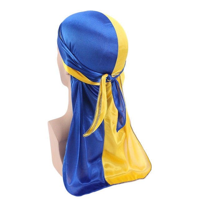 Men's Silky Durags Bandanas Turban hat Wigs Doo Men Satin Durag Biker Headwear Headband Hair Accessories Extra Long Tail Du-Rag