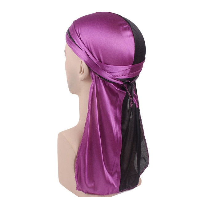 Men's Silky Durags Bandanas Turban hat Wigs Doo Men Satin Durag Biker Headwear Headband Hair Accessories Extra Long Tail Du-Rag