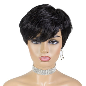 SSH Short Human Hair Wigs Pixie Cut Straight Remy Brazilian Hair for Black Women Machine Made Highlight Color Cheap Glueless Wig