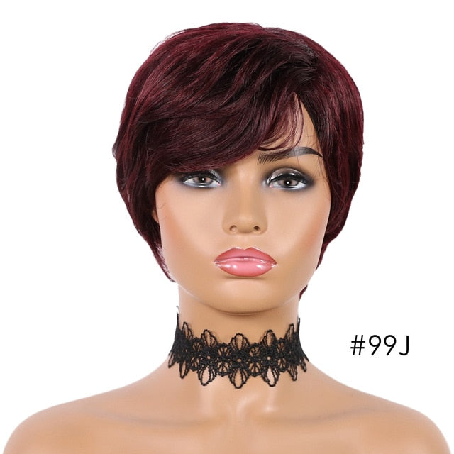 SSH Short Human Hair Wigs Pixie Cut Straight Remy Brazilian Hair for Black Women Machine Made Highlight Color Cheap Glueless Wig