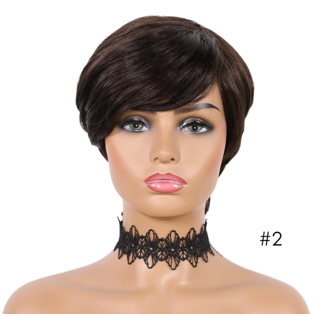 SSH Short Human Hair Wigs Pixie Cut Straight Remy Brazilian Hair for Black Women Machine Made Highlight Color Cheap Glueless Wig