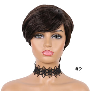SSH Short Human Hair Wigs Pixie Cut Straight Remy Brazilian Hair for Black Women Machine Made Highlight Color Cheap Glueless Wig