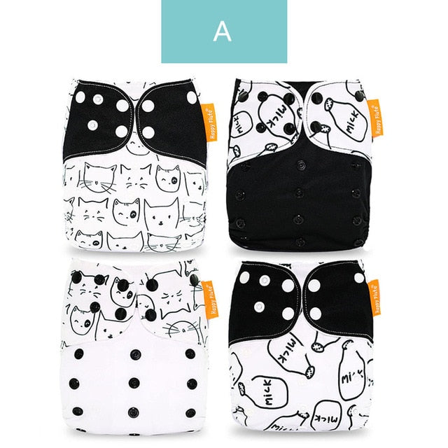 Happyflute 4pcs/Set Washable Eco-Friendly Cloth Diaper Cover Adjustable Nappy Reusable Cloth Diapers Cloth Nappy fit 3-15kg Baby
