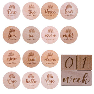 Wooden Baby Month Milestone Card Newborn Birth Month Birthday Milestone Wooden Teether Baby Kids Photography Props Toy