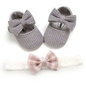 0-18M First Walkers cotton soft solid toddler shoes new born Anti-slip Sneakers bow baby shoes girls with Headwear Party Girls