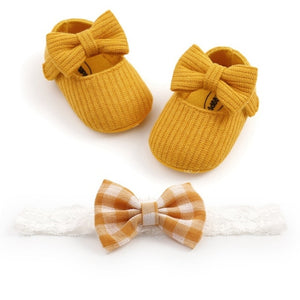 0-18M First Walkers cotton soft solid toddler shoes new born Anti-slip Sneakers bow baby shoes girls with Headwear Party Girls