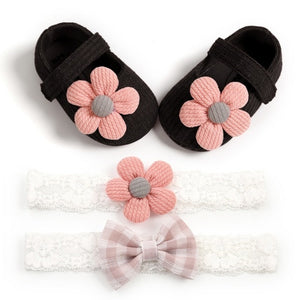 0-18M First Walkers cotton soft solid toddler shoes new born Anti-slip Sneakers bow baby shoes girls with Headwear Party Girls