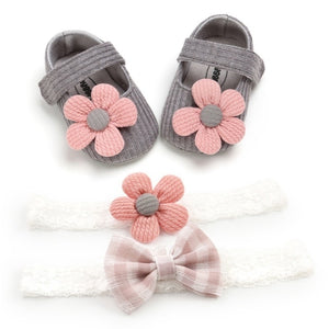 0-18M First Walkers cotton soft solid toddler shoes new born Anti-slip Sneakers bow baby shoes girls with Headwear Party Girls