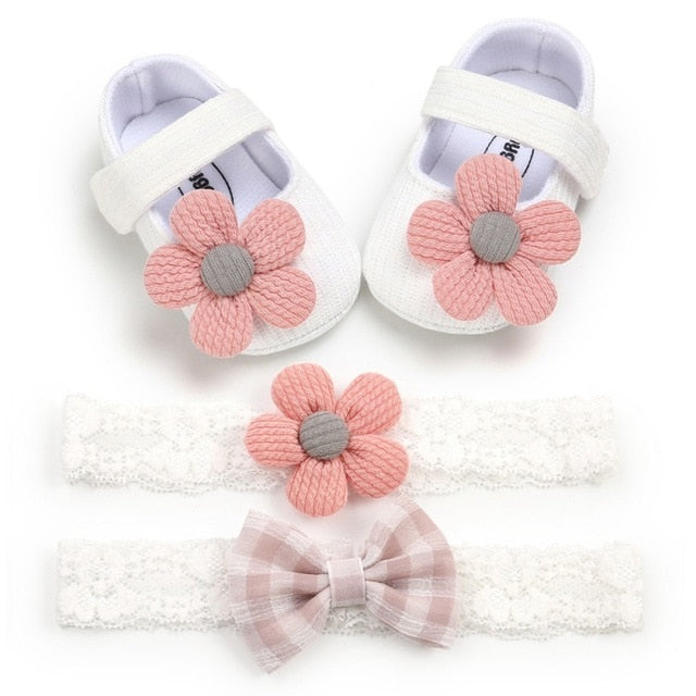 0-18M First Walkers cotton soft solid toddler shoes new born Anti-slip Sneakers bow baby shoes girls with Headwear Party Girls
